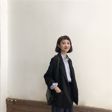 大sim 秋冬2018新款韩版复古休闲百搭宽松小西装外套黑色西服女