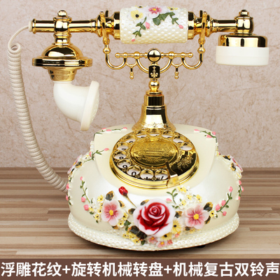 仿古电话机欧式田园复古老式实木旋转新款客厅家用美式电话座机