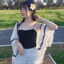 少女小背心 韩版 新款 学生甜美花朵吊带百搭显瘦花边针织衫 女装 夏装