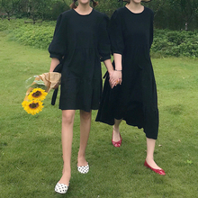 夏装2018新款胖妹妹黑色连衣裙显瘦闺蜜装宽松显瘦中长裙子200斤