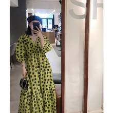 iuiu阿晶招牌黑玫瑰收腰显瘦气质印花连衣裙2019新款 夏中长桔梗裙
