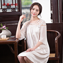 手工绣花重磅真丝睡衣女士居家 绣娘丝绸弦月梦真丝睡裙