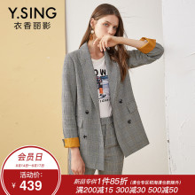 格纹西装外套女衣香丽影2018秋装新款韩版时尚双排扣休闲格子西服图片