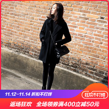 加厚黑色呢子大衣女中长款秋冬韩版茧型冷系女装毛呢外套港味女冬图片