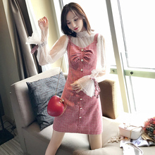 秋装女2018新款韩版春秋喇叭袖连衣裙两件套秋季长袖早秋女装套装图片
