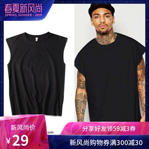 欧美男式时尚无袖背心T恤夏季休闲运动健身圆领纯棉坎肩汗背心潮