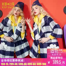 妖精的口袋内有名堂 冬装羊羔绒贴布刺绣格子毛呢外套女中长款图片