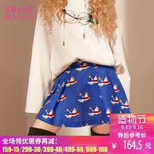 妖精的口袋秋装新款甜美印花A字百褶裙半身裙女短裙 爱琴海图片
