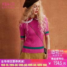 妖精的口袋旗舰店秋装新款时尚修身翻领毛衣女短袖 闺中私语图片