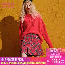 妖精的口袋旗舰店2017秋装新款收褶格子半身裙女A子短裙 格纹百科图片