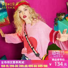妖精的口袋旗舰店重回桃花源2017秋装爱心图案纱线套头毛衣女短款图片