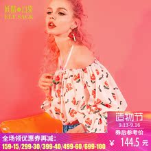 妖精的口袋夏装新款短款一字领雪纺衫女长袖衬衫 法式小浪漫图片