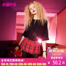 妖精的口袋旗舰店ins半身裙夏装2018新款荷叶边格子学院超短裙女图片
