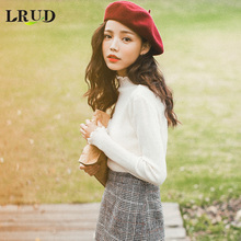 LRUD2018春装新款韩版女装毛衣女打底衫套头白色木耳边长袖针织衫图片