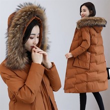 韩版 羽绒棉服外套 修身 棉袄加厚毛领大码 冬季反季清仓棉衣女中长款