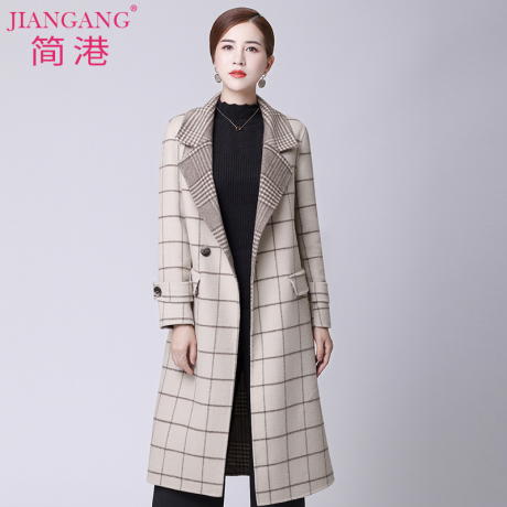 年轻妈妈秋冬装格子毛呢外套中长款中老年女装韩版西装领呢子大衣商品大图