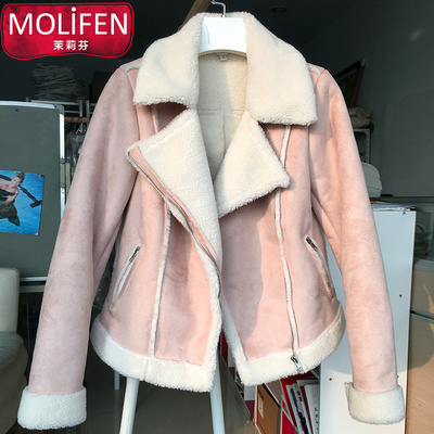 羊羔毛外套女短款翻领拉链修身显瘦韩版机车服加厚鹿皮绒棉衣夹克