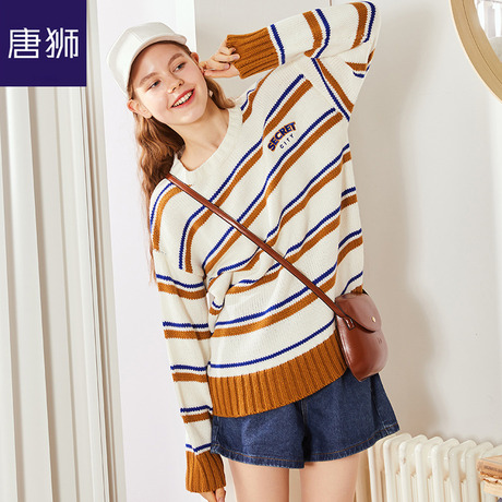 唐狮旗舰店2018新款秋冬季毛衣女韩版宽松毛线衣条纹套头学生商品大图
