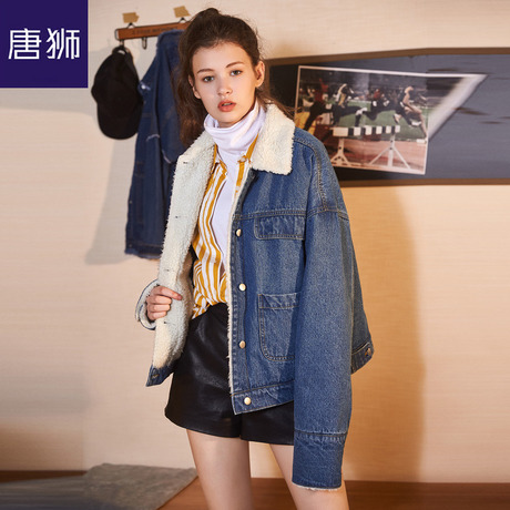 唐狮旗舰店2018冬装新款加绒女牛仔外套韩版牛仔衣夹克潮保暖商品大图