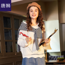 唐狮旗舰店2018秋装新款毛衣女青年套头圆领下摆花边针织毛衫图片