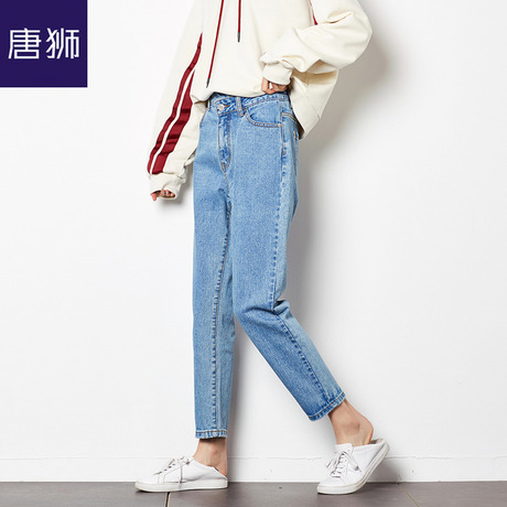 唐狮旗舰店2018新款高腰牛仔裤女宽松显瘦哈伦秋直筒长裤韩版商品大图