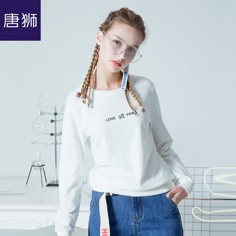 唐狮旗舰店2018秋装新款女款潮字母图案圆领套头卫衣韩版长袖商品大图