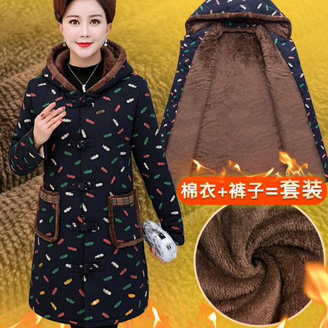 中老年女冬装棉衣加厚中长款加绒棉外套50岁妈妈大码中年花棉袄60商品大图
