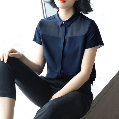 雪纺衬衫女夏短袖2018新款职业OL女士休闲上衣韩版大码宽松白衬衣