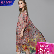 dfvc印花真丝连衣裙女夏2019新款大码宽松中长款桑蚕丝a字娃娃款图片