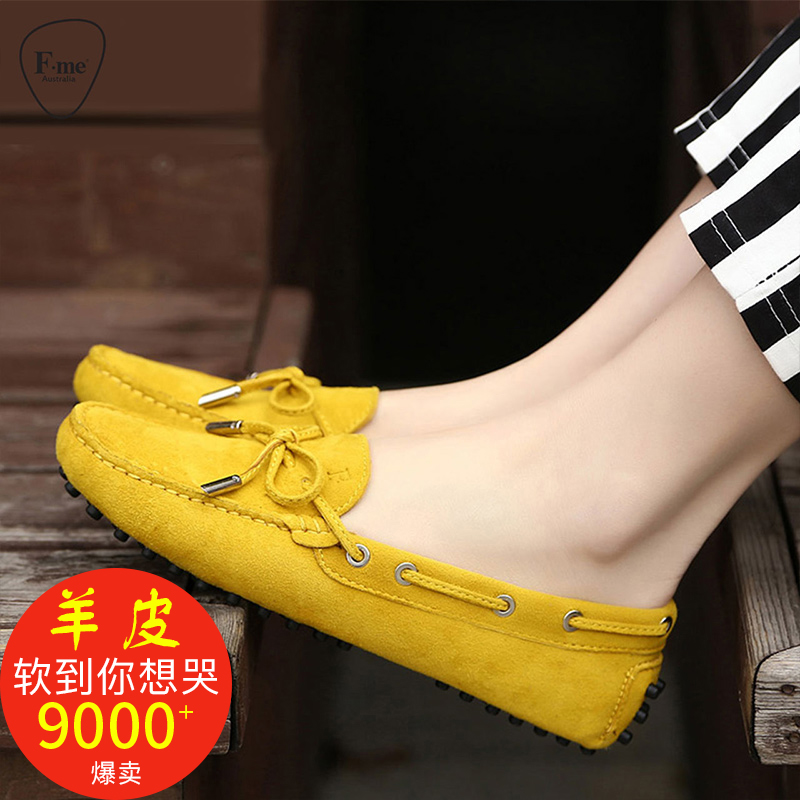 Doudou shoes for women, autumn flat heels for women, flat bottomed ladybugs for women, genuine leather for women, round toe shallow mouth Korean casual boat shoes for women