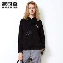 波司登2018新款春装女士红色时尚韩版上衣连帽秋季黑色宽松潮卫衣图片