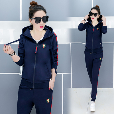 运动服套装女2018秋装新款时尚韩版开衫卫衣短袖T恤休闲裤三件套