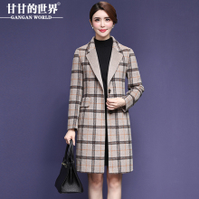 甘甘的世界2018秋冬新款毛呢外套修身显瘦中长款双面呢格子大衣女图片