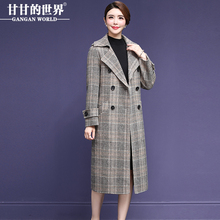 甘甘的世界2018秋冬新款毛呢外套女西装领修身中长款双面呢大衣图片