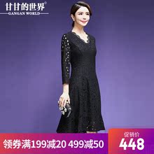 【睫毛蕾丝】甘甘的世界2018秋冬新款鱼尾摆连衣裙女修身显瘦中年图片