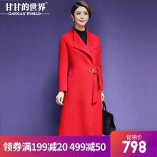 【全羊毛】甘甘的世界秋冬新款纯色西装翻领宽松大码双面呢大衣女图片