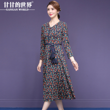 【弹力印花】甘甘的世界2018春秋新款连衣裙女长款弹力印花长裙女图片
