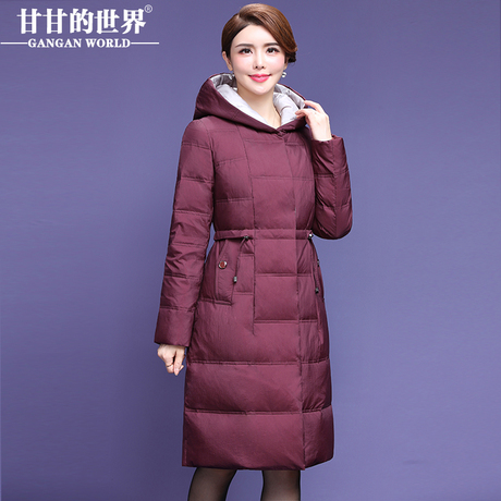 【90%白鸭绒】连帽中长款羽绒服女收腰显瘦甘甘的世界新款防风料商品大图