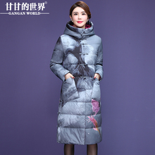 【90%白鹅绒】羽绒服2018冬装甘甘的世界新款绘画中长款连帽保暖图片