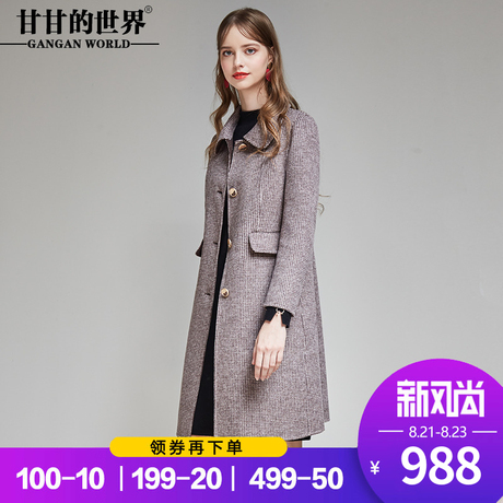 甘甘的世界2018秋冬装新款双面呢大衣女中长款小格子大码中年外套商品大图