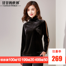 甘甘的世界衬衫女2018秋装新款金丝绒长袖上衣高领衬衣大码女装图片