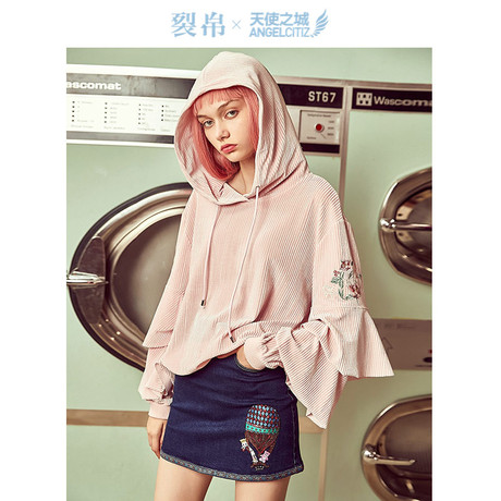 天使之城×裂帛联名款2018秋季新款牛仔半身短裙俏皮牛仔裙女商品大图
