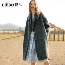 裂帛翻领宽松中长款毛呢大衣女2018冬季新款铆钉装饰慵懒呢子外套图片
