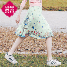 裂帛2018春新款松紧腰文艺印花短裙百褶雪纺A字半身裙女51171250图片