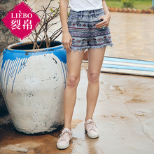 裂帛2018夏装新款民族风潮流中腰刺绣水洗刺绣牛仔短裤女51172701图片