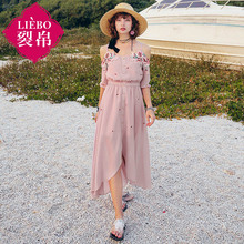 裂帛旗舰店2018夏装新款露肩清新雪纺裙松紧腰个性时尚连衣裙女图片