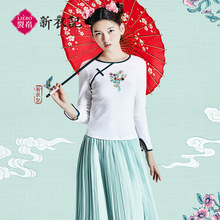 裂帛新衣记2018春季新款女装圆领刺绣打底T恤68170109图片