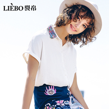 裂帛短袖衬衫女2018新款白衬衣女  夏季可爱 小清新刺绣短袖衬衣图片
