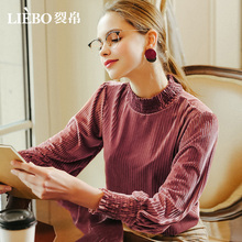 裂帛2018春季新品淑女松紧小高领套头衫松紧袖口百搭显瘦针织衫女图片