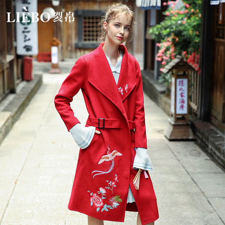 裂帛2017冬新款翻领羊毛大衣双面毛呢外套女68170117商品大图